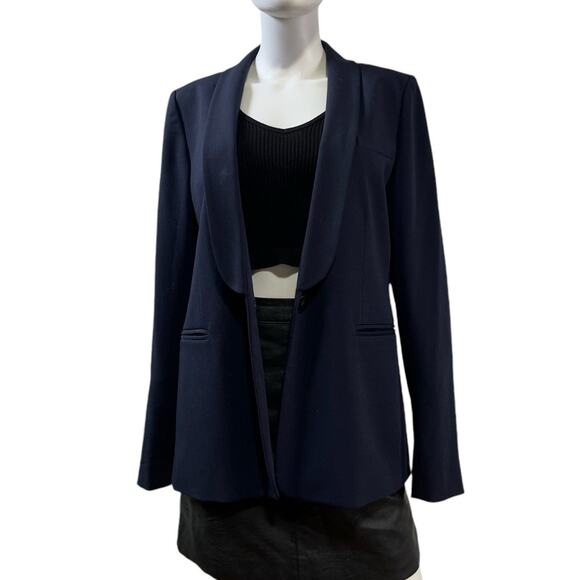 Madewell Womens Navy Blue Shawl Collar Single Button Blazer Size US 12 - Picture 1 of 5